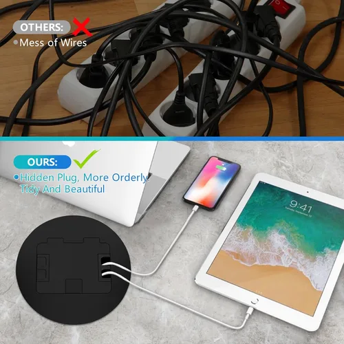 Vista 6 de Kit de Enchufe Circular Empotrado en Piso con 2* 20 Amperios de Acero Inoxidable GFCI, Receptáculo a Prueba de Manipulaciones, Hardware Resistente a