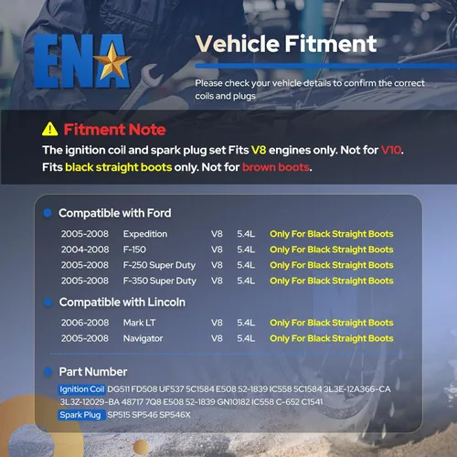 Vista 3 de ENA - Juego de 8 bujías de platino y 8 bobinas de encendido compatibles con Ford F150, F-150 Expedition, F-250 Super Duty, F-350 Super Duty