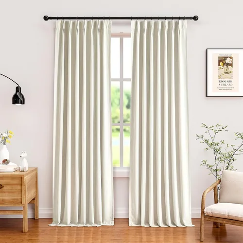 Vista 16 de YZ HOME Cortinas opacas con pliegues pellizco de lino texturizado de 102 pulgadas de largo, 2 paneles para dormitorio, pestañas traseras con riel