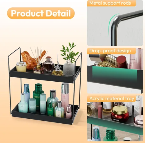 Vista 3 de NPPLUS Organizador de encimera de baño, estante de metal de 2 niveles para el cuidado de la piel, negro mate, 13.6 pulgadas de largo x 6.9 pulgadas