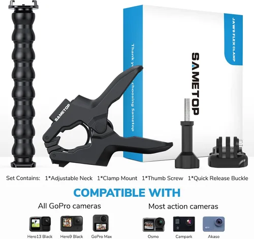Vista 6 de Jaws soporte flexible con pinza, con cuello de cisne adaptable para cámaras Gopro Hero 5, 4, Session, 3+, 3, 2, 1 Para Go Pro Hero 13 12 11 10 9 8