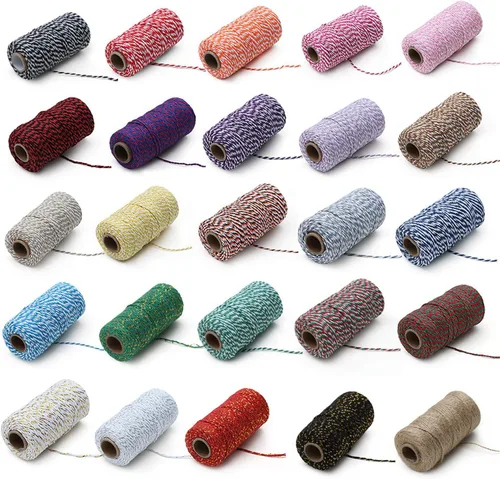 Vista 4 de 1 rollo de cuerda de algodón colorida de 0.0787 in de 109 yardas, cuerda para panaderos, manualidades DIY, envoltura de regalos, Navidad, boda #02