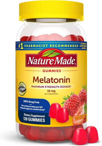 Vista 11 de Nature Made - Gomitas de melatonina de 10 mg por porción, Dosis de máxima fuerza, ayuda para dormir 100% libre de medicamentos para adultos, 60