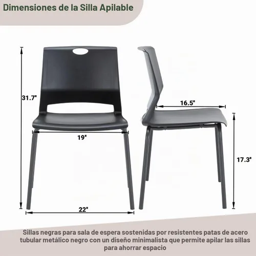 Vista 3 de Juego de 4 sillas apilables de plástico para recepción y invitados