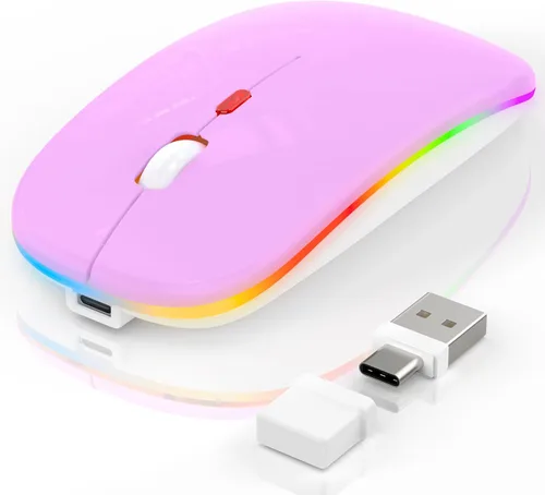Vista 9 de Ratón inalámbrico LED Bluetooth para MacBook Air iPad Pro Mac Laptop PC - Ratón inalámbrico RGB delgado, 3 modos BT 5.2 y 2.4G USB-A/Tipo-C