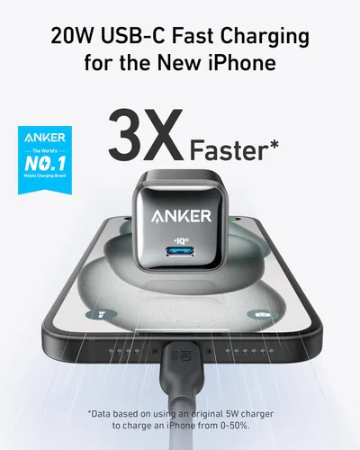 Vista 2 de Anker 20W Nano Pro USB C Bloque de cargador, cargador rápido compacto con Negro
