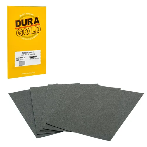 Vista 13 de Dura-Gold Hojas de papel de lija húmedas o secas de 5-1/2 x 9 pulgadas, variedad de grano 150, 220, 320, 400, 600 (5 cada una, 25 en total) - Lijado