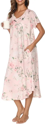Vista 3 de YOZLY Camisón de algodón para mujer de punto largo ropa de dormir suave cuello en V ropa de salón S-XXL