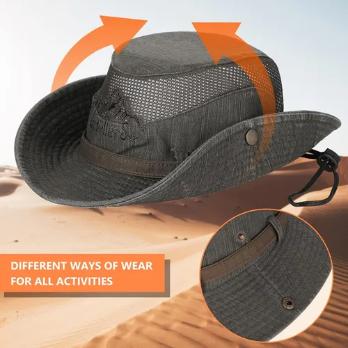 Vista 3 de Obling Sombrero de sol para hombres y mujeres, sombrero de pesca UPF 50 de ala ancha, sombrero de pescador Safari Boonie
