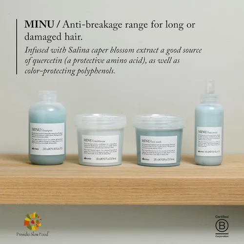Vista 6 de Davines Champú MINU, champú de retención de color para cabello teñido y tratado, protege y mantiene el cabello brillante, brillante durante más
