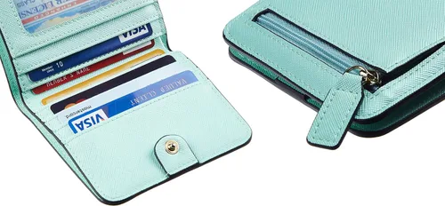 Vista 7 de Toughergun - Cartera de cuero genuino de lujo para mujer con cierre Rfid y ventana de identificación.