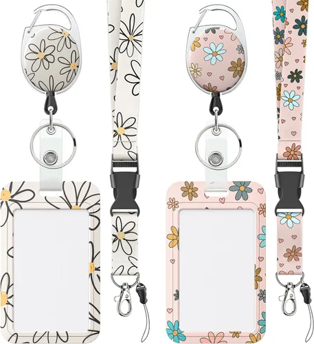 Vista 27 de Uniclife Porta credenciales deslizante floral con carrete retráctil y mosquetón con clip para cordón desmontable, protector de tarjeta vertical