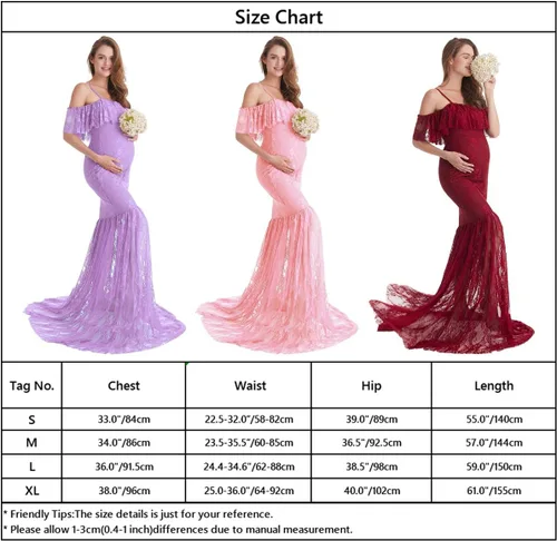 Vista 7 de HIHCBF Vestido de sirena de maternidad de encaje para mujer, hombros descubiertos, volantes, tirantes delgados, ajustado, para sesión de fotos