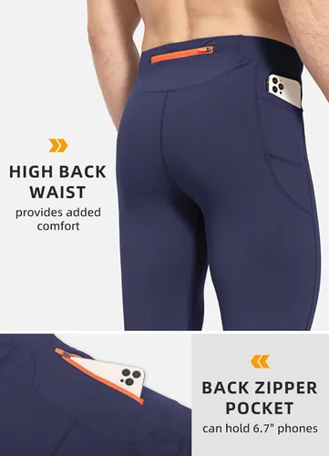 Vista 4 de BALEAF Mallas de forro polar para hombre, pantalones térmicos de ciclismo, resistentes al agua, con cremallera, bolsillos, para invierno, cálido