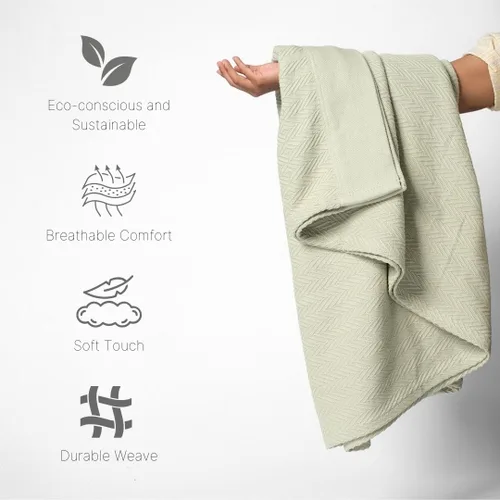 Vista 4 de Mantas de Tejido de Espiga 100% Algodón, 66" X 90" Individual, Manta Decorativa para Cama, Manta de Algodón para Todas las Estaciones, Manta