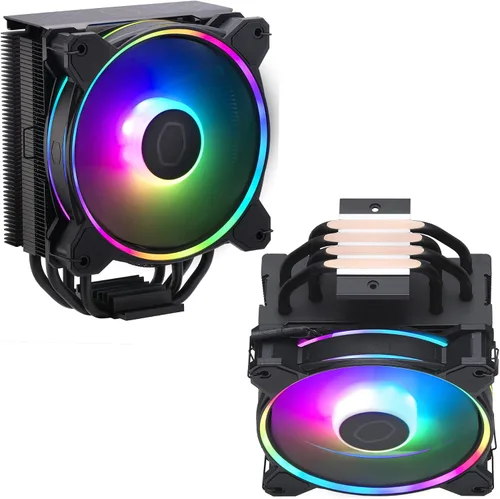 Vista 13 de Cooler Master Hyper 212 Halo Black enfriador de aire para CPU, ventilador PWM Halo² de 120 mm, ARGB de doble bucle, cubierta superior de aluminio, 4