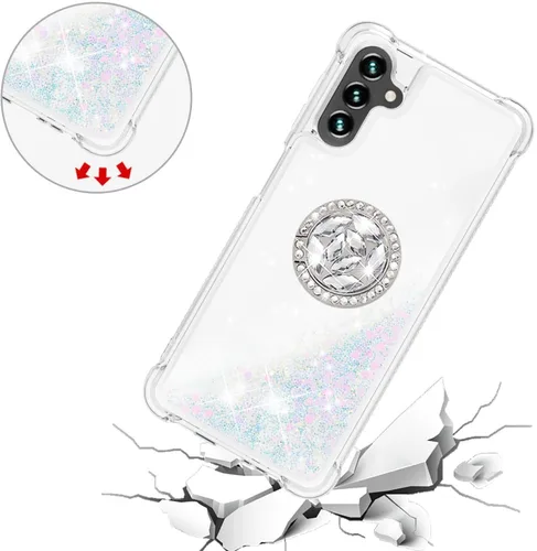 Vista 5 de CCSmall Funda con purpurina para Samsung Galaxy A13 5G (no 4G) con soporte para anillo, Galaxy A04s, funda transparente para Samsung Galaxy A13 0.18