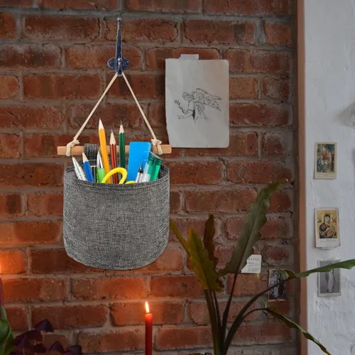 Vista 5 de DOITOOL 2 cajas de almacenamiento decorativas para colgar en la pared, organizador de bolsillos para colgar para niños, organizador