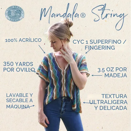 Vista 3 de Lion Brand Yarn, Mandala String Fingering - Hilo multicolor acústico, 1