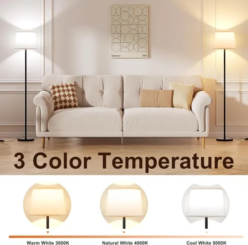 Vista 4 de Raexpectis Lámparas de pie para sala de estar, lámpara de pie de 3 temperaturas de color con pantalla blanca, lámpara de pie moderna con bombillas