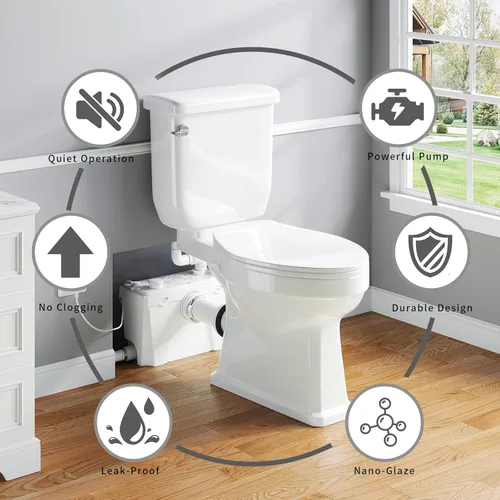Vista 2 de Inodoro macerante con bomba, sistema de inodoro ascendente para baños de sótano