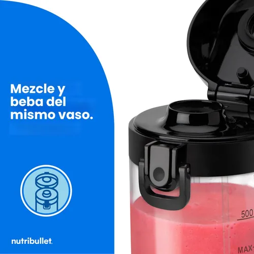 Vista 5 de NutriBullet Batidora portátil, sin cables, recipiente de 20oz, licuadora personal, recargable USB-C, negra, NBPB50100K