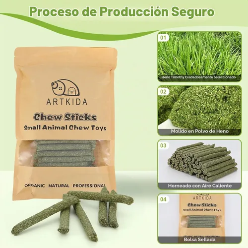 Vista 6 de 100 palitos de heno Timothy para conejos, cobayas, chinchillas, golosinas masticables para masticar, hierba Timothy natural, dientes molares