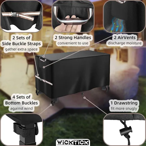 Vista 3 de WICKTICK Funda rectangular para mesa de fogata de gas de 44 x 28 pulgadas, cubierta para mesa de fuego resistente al agua 600D de servicio pesado