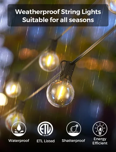 Vista 5 de XMCOSY+ Guirnalda de luces inteligentes para exteriores, luces de patio G40 de 75 pies con 34 bombillas LED regulables, control WiFi y aplicación