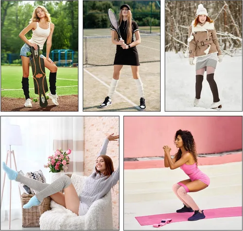 Vista 7 de Passionbility Calentadores de piernas para mujer, calentadores de piernas de los años 80, calcetines largos de punto acanalado para deportes
