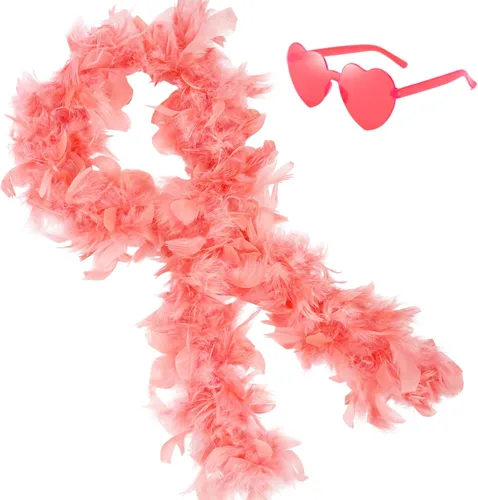 Vista 11 de Boa de plumas con lentes de sol sin montura de corazón, boa de plumas de 4 pies para despedida de soltero, Halloween, accesorio de disfraz