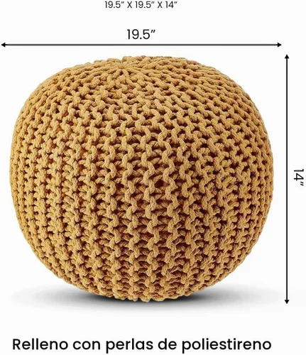 Vista 3 de REDEARTH · Puf otomano redondo - Tejido a mano con cable estilo bohemio, reposapiés circular para decoración del hogar, para sala de estar - Mostaza