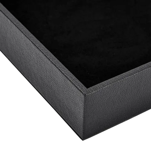Vista 4 de Juvale Paquete de 2 bandejas de cuero sintético para hombre, organizador de terciopelo para entrada, mesita de noche, llaves, cartera