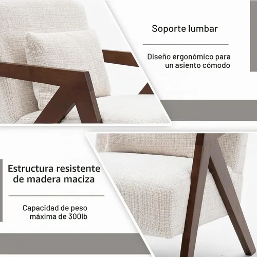 Vista 4 de Silla con acento moderno de mediados de siglo con marco de madera maciza, sillas tapizadas de chenilla para sala de estar con cojín para dormitorio