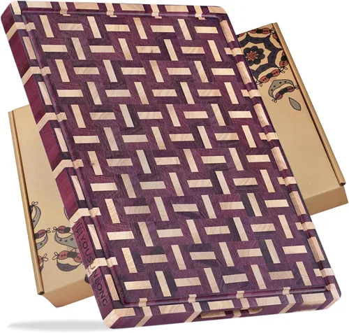 Vista 12 de YOUSUNLONG Cutting Board Large End Grain Acacia Wood Mixed With Oak - 1.5in Thick - 16''x13''Oversized Cutting Boards - Sustainable Kitchen Chopping