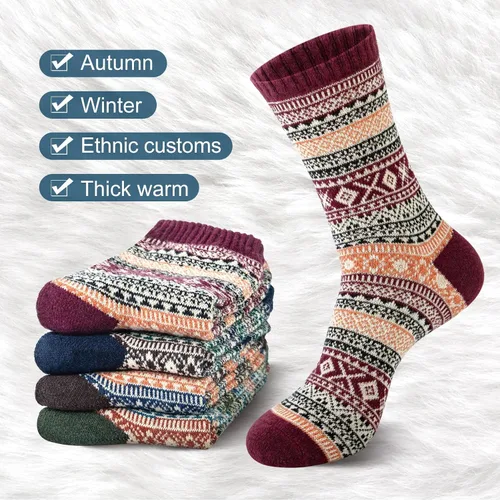 Vista 5 de YSense 5 Pairs Mens Wool Socks Winter Warm Thick Socks Knit Causal Crew Socks for Men
