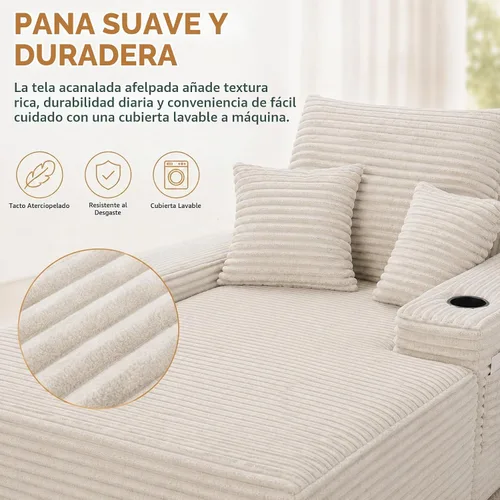 Vista 4 de Sillón reclinable extragrande de 67", sofá nube de pana moderno con 3 almohadas, sofá de asiento profundo sin estructura para sala de estar, silla