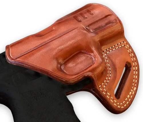 Vista 5 de Premium The Ultimate - Funda de piel para cinturón OWB para panqueques, parte superior abierta, se adapta a Hellcat Pro Compact de 3.7 pulgadas.