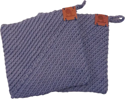Vista 14 de Soportes para ollas de ganchillo hechos a mano, colección de color sólido, algodón de 6 x 6 pulgadas, resistentes al calor, doble capa, lazo