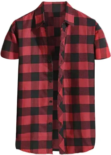 Vista 13 de Camisas de manga corta con botones para hombre, de algodón, a cuadros, ajuste regular, camisas casuales con botones y bolsillo