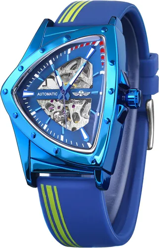 Vista 14 de FORSINING Relojes de esqueleto para hombre, reloj mecánico automático con esfera triangular, relojes de cuerda automática luminiscentes, pulsera