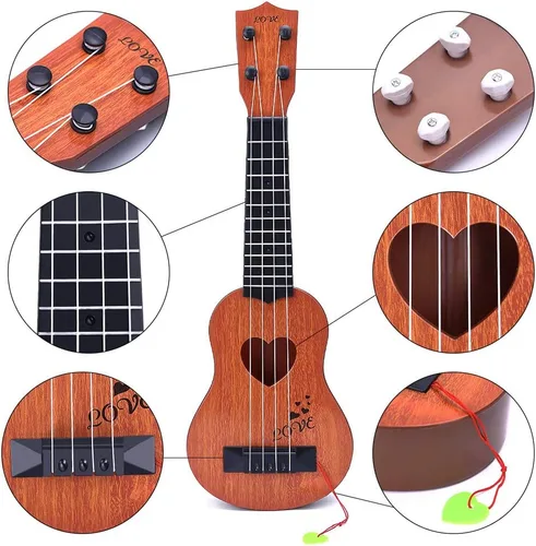 Vista 3 de YEZI Juguetes para Niños, Ukelele Clásico de Guitarra, Instrumento Musical, Marrón