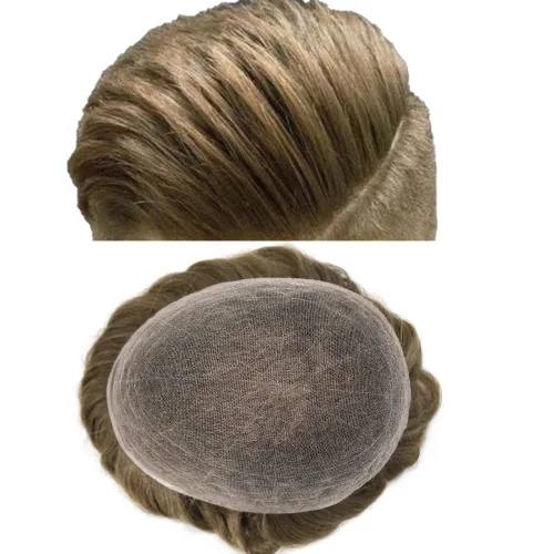 Vista 40 de Toupee para hombres Piezas de cabello humano real, encaje francés completo para hombres, pieza de cabello, nudos blanqueados, línea capilar natural
