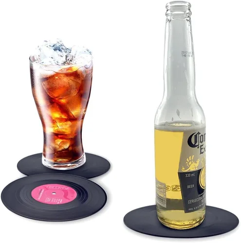 Vista 2 de homEdge Posavasos para discos de vinilo, 6 piezas de posavasos de vinilo de estilo retro