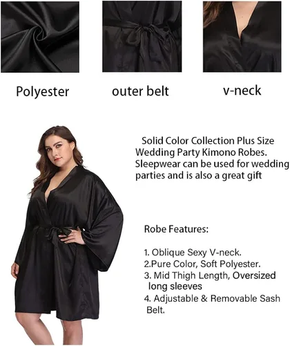 Vista 6 de Batas de satén para mujer talla grande bata floral para boda fiesta kimono ropa de dormir