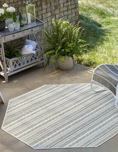 Vista 31 de Unique Loom Outdoor Striped Collection Alfombra de área - Maia (2' 2" x 3' 1" Rectángulo, Beige/Marfil)