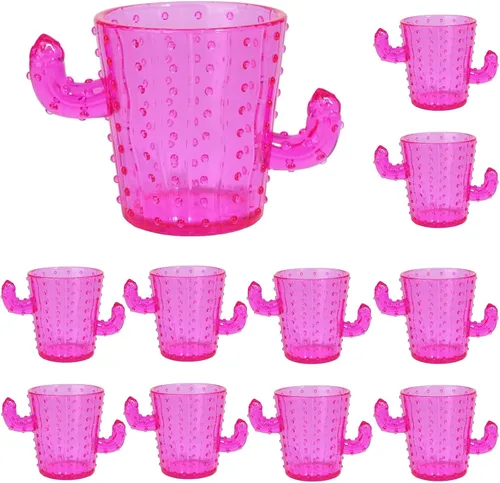 Vista 10 de ZZYFGH Vasos de chupito de cactus de plástico (juego de 12), 2 onzas, lindos vasos de tequila de cactus verdes para occidental, despedida