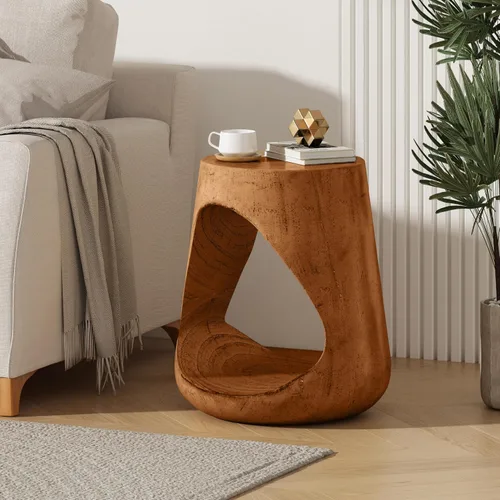 Vista 27 de WILLIAMSPACE Mesa de café lateral pequeña con forma de giro única, mesa de acento final moderna para sofá de sala de estar, estilo retro de granja