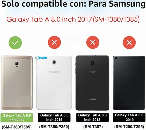 Vista 2 de Galaxy tab A 8.0 2017 estuche (SM-T380 / T385), BRAECN tres capa resistente de parachoques duro de silicona suave con 360 grados pie de apoyo Negro