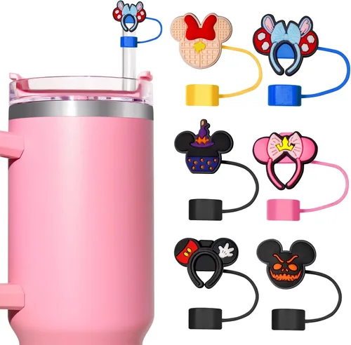 Vista 11 de 6 piezas de cubiertas de popote de béisbol para vasos Stanley – Lindas tapas reutilizables de silicona de 10 mm para vasos de 30 oz/40 oz con asa